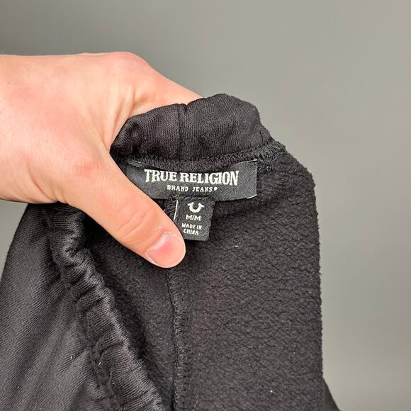 Vintage Y2K True Religion Sweatpants Mens M Black Salmon Pink Logo Joggers - Picture 4 of 4